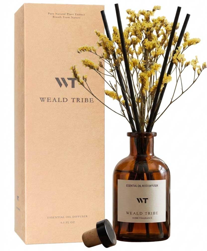 WEALD TRIBE Flower Reed Diffuser Set Clean White Linen Scent for Bathroom Air Fresheners | 4.0 fl oz Fragrance Oils with Sticks Home Fragrance Defusers | House Bedroom Office Shelf Decor & Gift