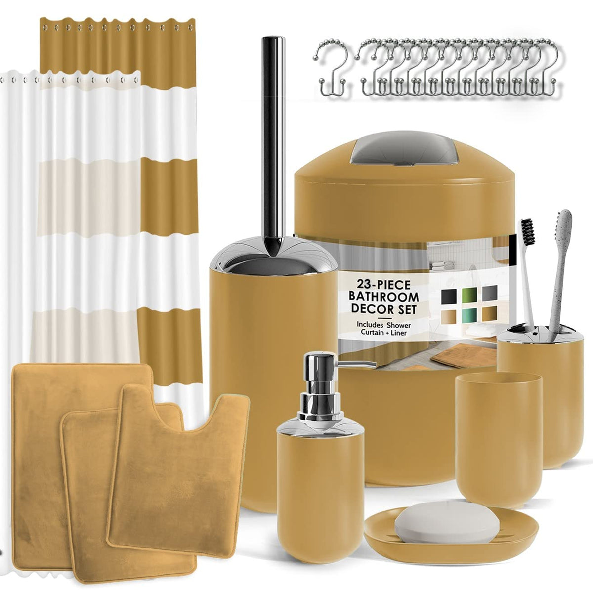 Clara Clark Bathroom Set - Navy Bathroom Accessories Set, 20PC Bathroom Accessory Set, Shower Curtain Set with Liner, Toothbrush Holder, Soap Dispenser, Soap Dish, Toilet Brush Holder, and Trash Can