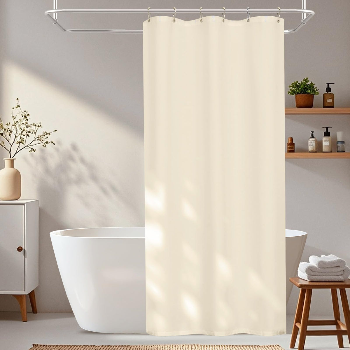 Seenus White Ruffle Shower Curtain with Waterproof TPU Backed Lightweight