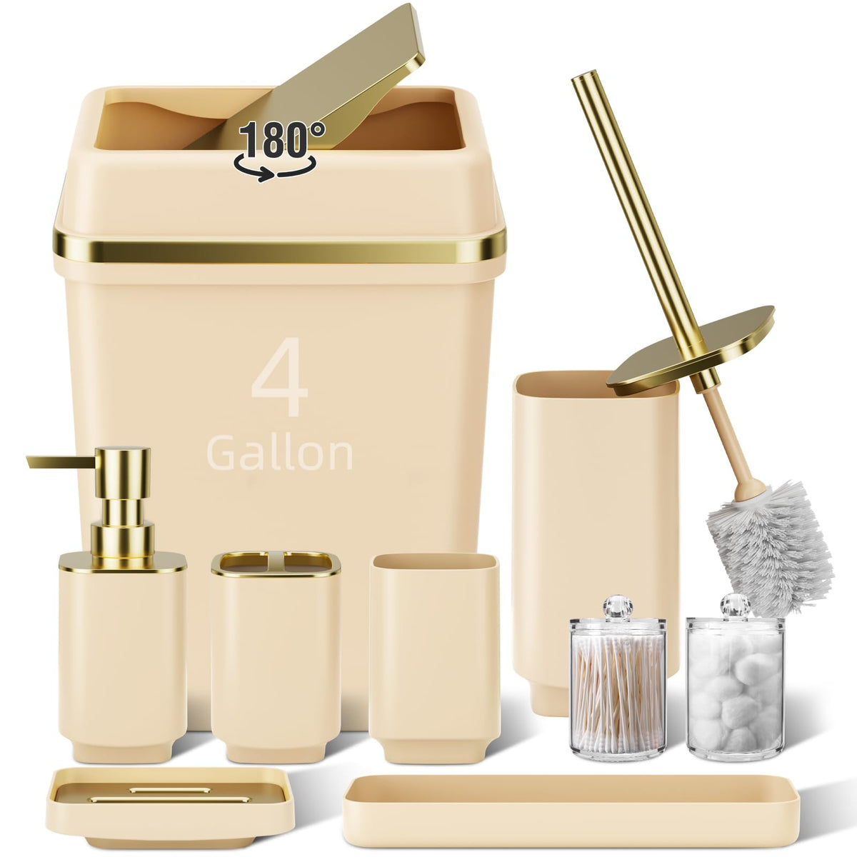 Pink Bathroom Set, 9-Piece Accessories with 4-Gallon Swing-Top Trash Can