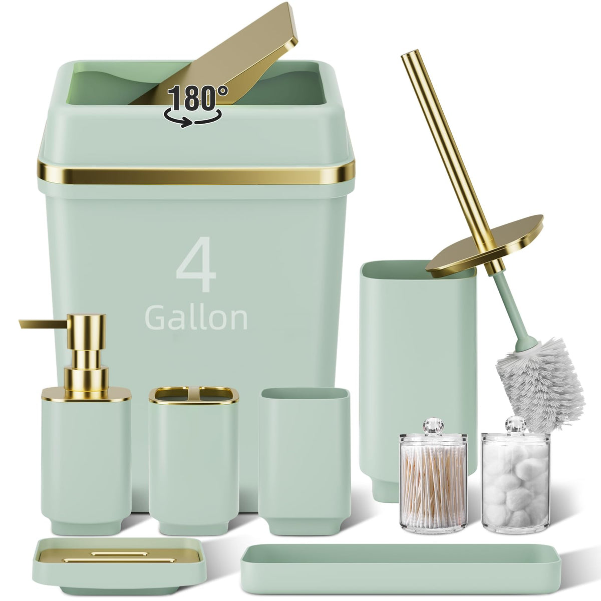 Pink Bathroom Set, 9-Piece Accessories with 4-Gallon Swing-Top Trash Can