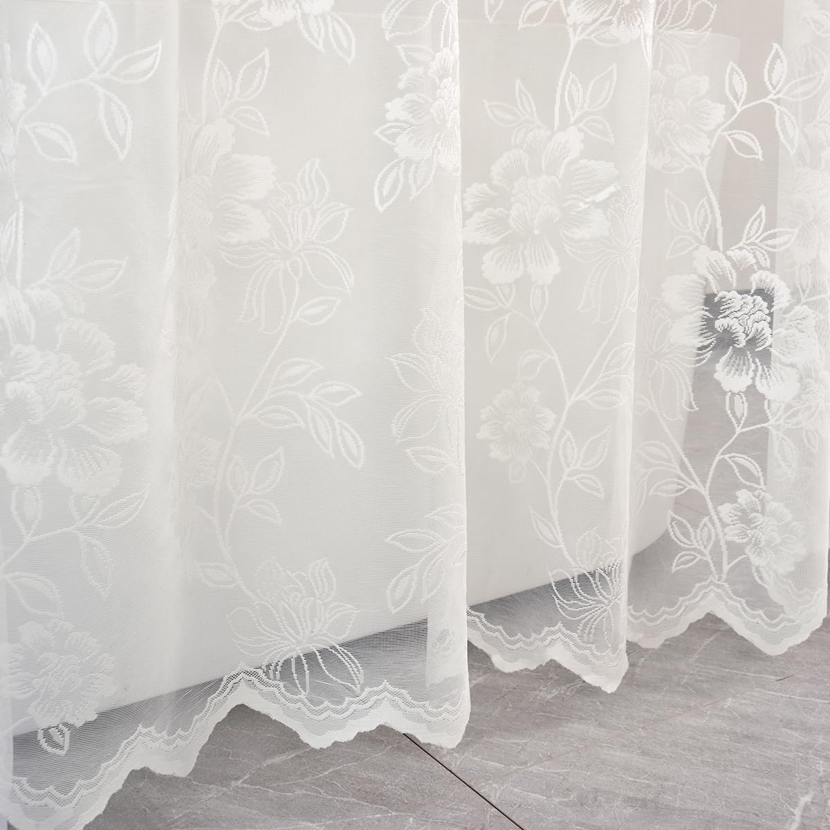 Ivory Lace Shower Curtain with Attached Valance, 72 x 72 Inch 1 Panel