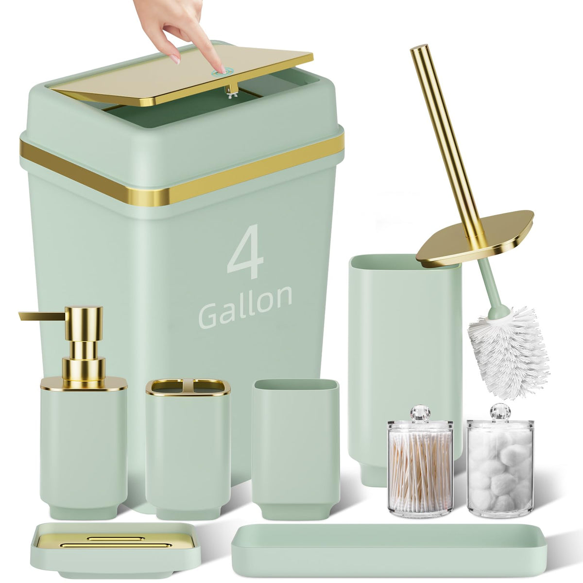 Pink Bathroom Set, 9-Piece Accessories with 4-Gallon Swing-Top Trash Can
