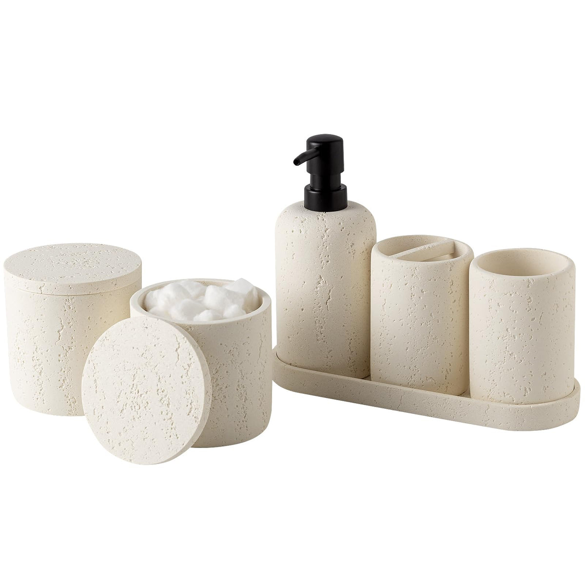 Bathroom Accessories Set, 5 PCS Modern Bath Organizer, Beige