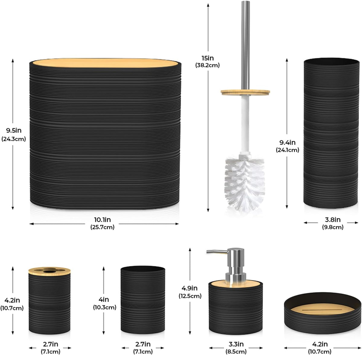 Bathroom Accessory Set, 6-Pcs Black