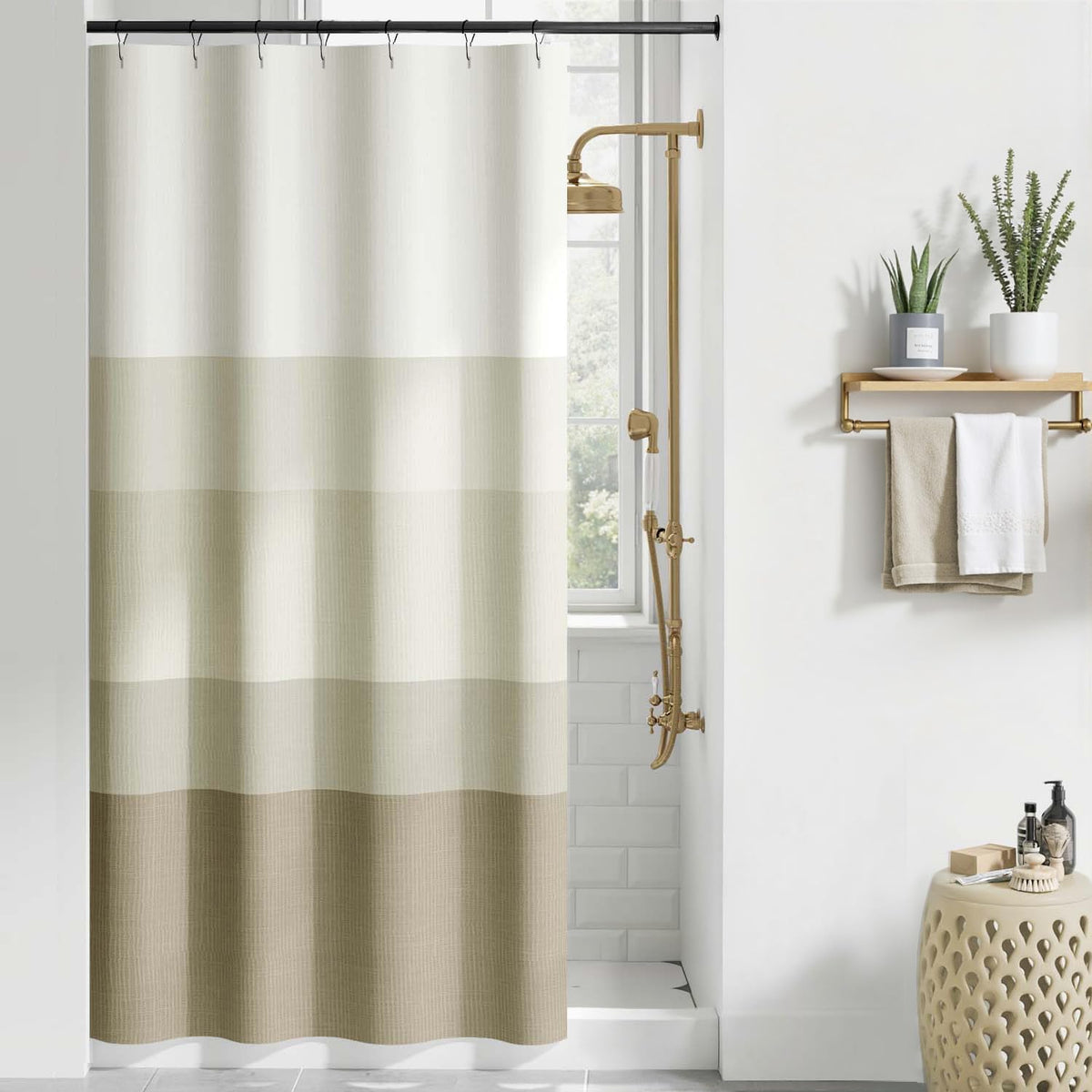 jinchan Ombre Ocean Blue Shower Curtain for Bathroom 70x72 Inch 12 Hooks