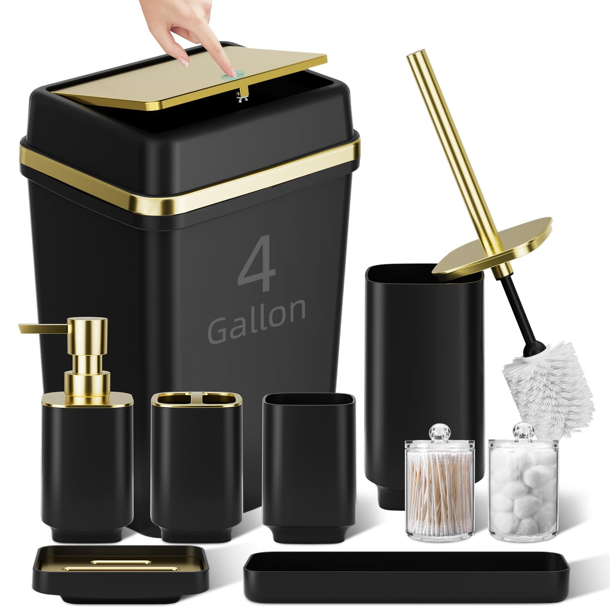 Pink Bathroom Set, 9-Piece Accessories with 4-Gallon Swing-Top Trash Can