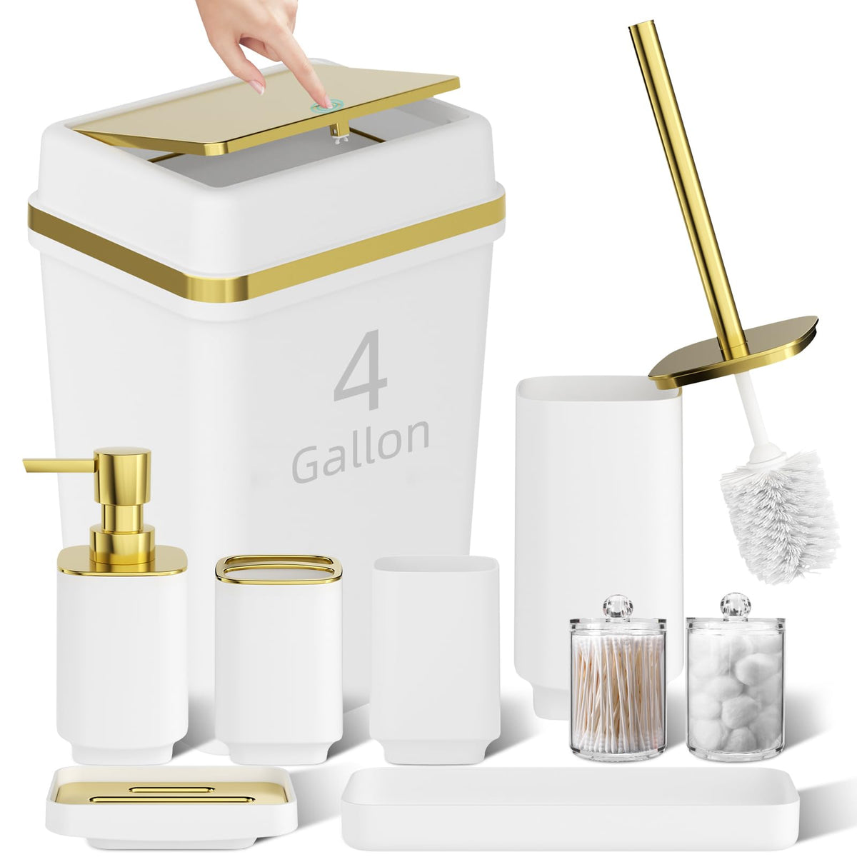 Pink Bathroom Set, 9-Piece Accessories with 4-Gallon Swing-Top Trash Can