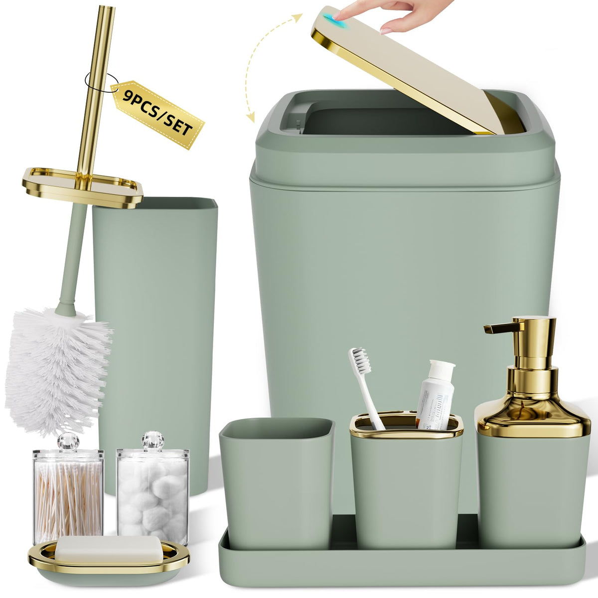 XLHOMO Sage Green Bathroom Set, Bathroom Sets with Shower Curtain and Rugs