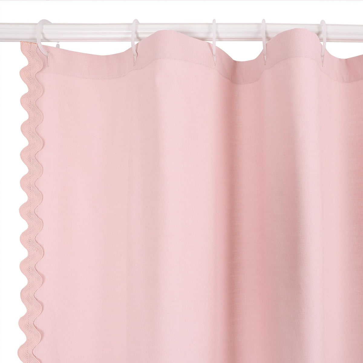 Scalloped Shower Curtain Cotton Pink White for Bathroom Textured 72x72