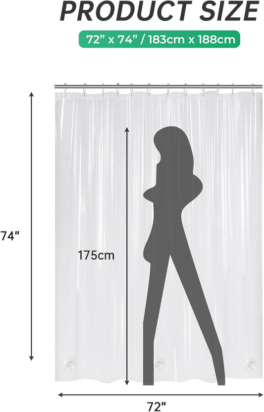 AmazerBath Plastic Shower Curtain Clear 72x74 Inches, Clear Shower Curtain Heavy Duty 8G Premium PEVA, Weighted Shower Curtains for Bathroom Accessories with 3 Big Stones and 12 Rustproof Grommets