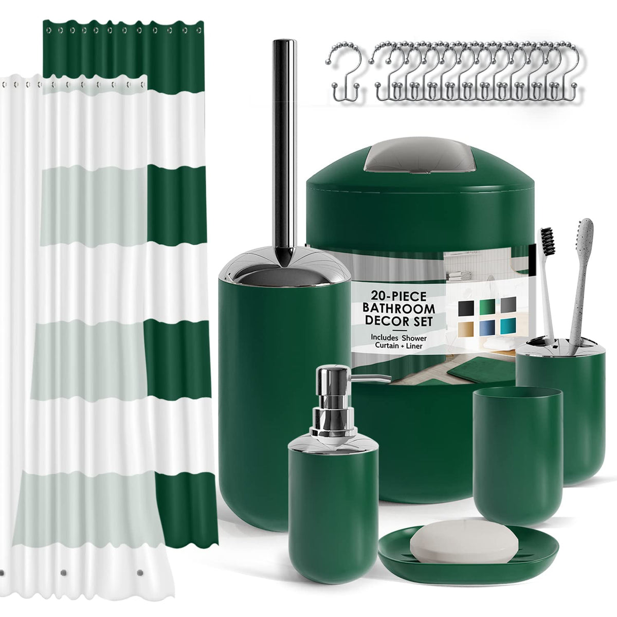 Clara Clark Bathroom Set - Navy Bathroom Accessories Set, 20PC Bathroom Accessory Set, Shower Curtain Set with Liner, Toothbrush Holder, Soap Dispenser, Soap Dish, Toilet Brush Holder, and Trash Can