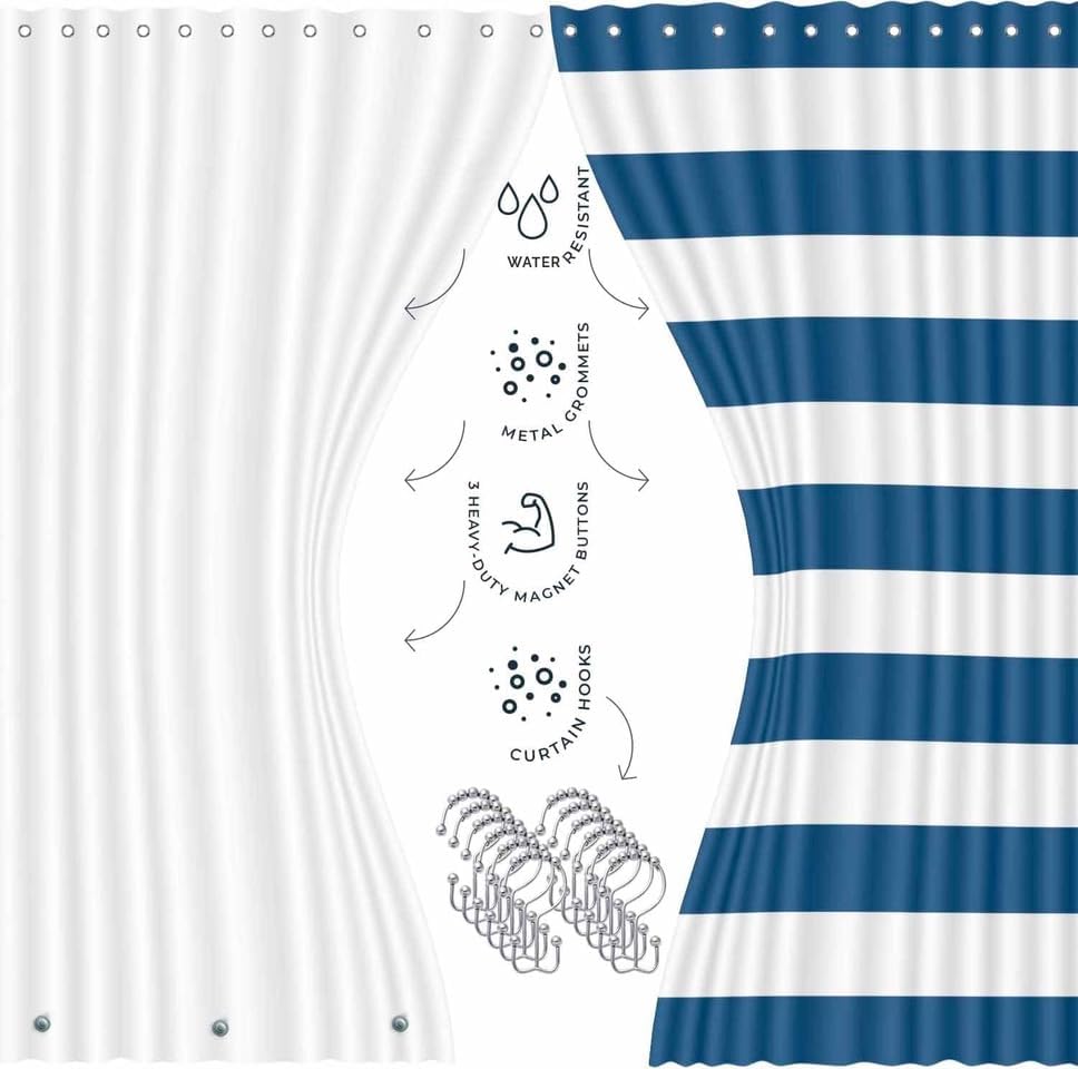 Clara Clark Bathroom Set - Navy Bathroom Accessories Set, 20PC Bathroom Accessory Set, Shower Curtain Set with Liner, Toothbrush Holder, Soap Dispenser, Soap Dish, Toilet Brush Holder, and Trash Can