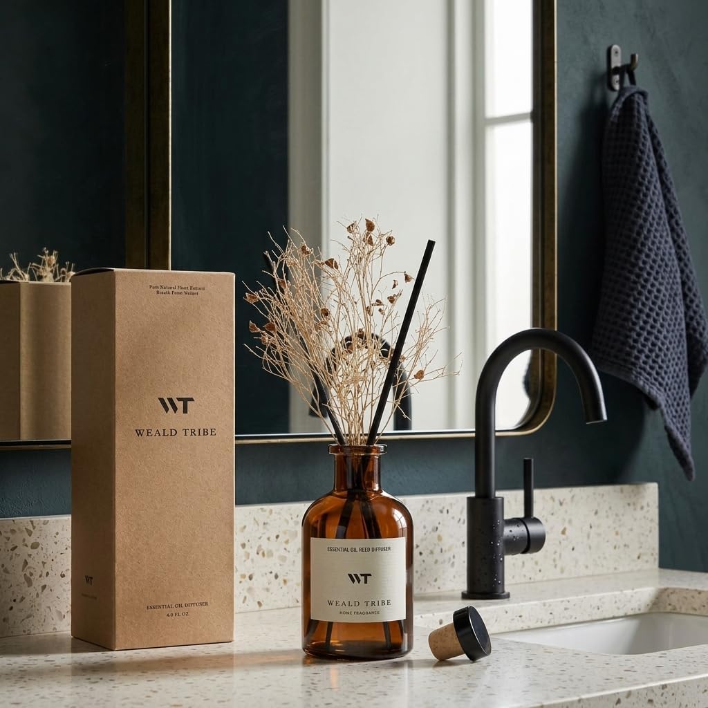 WEALD TRIBE Flower Reed Diffuser Set Clean White Linen Scent for Bathroom Air Fresheners | 4.0 fl oz Fragrance Oils with Sticks Home Fragrance Defusers | House Bedroom Office Shelf Decor & Gift