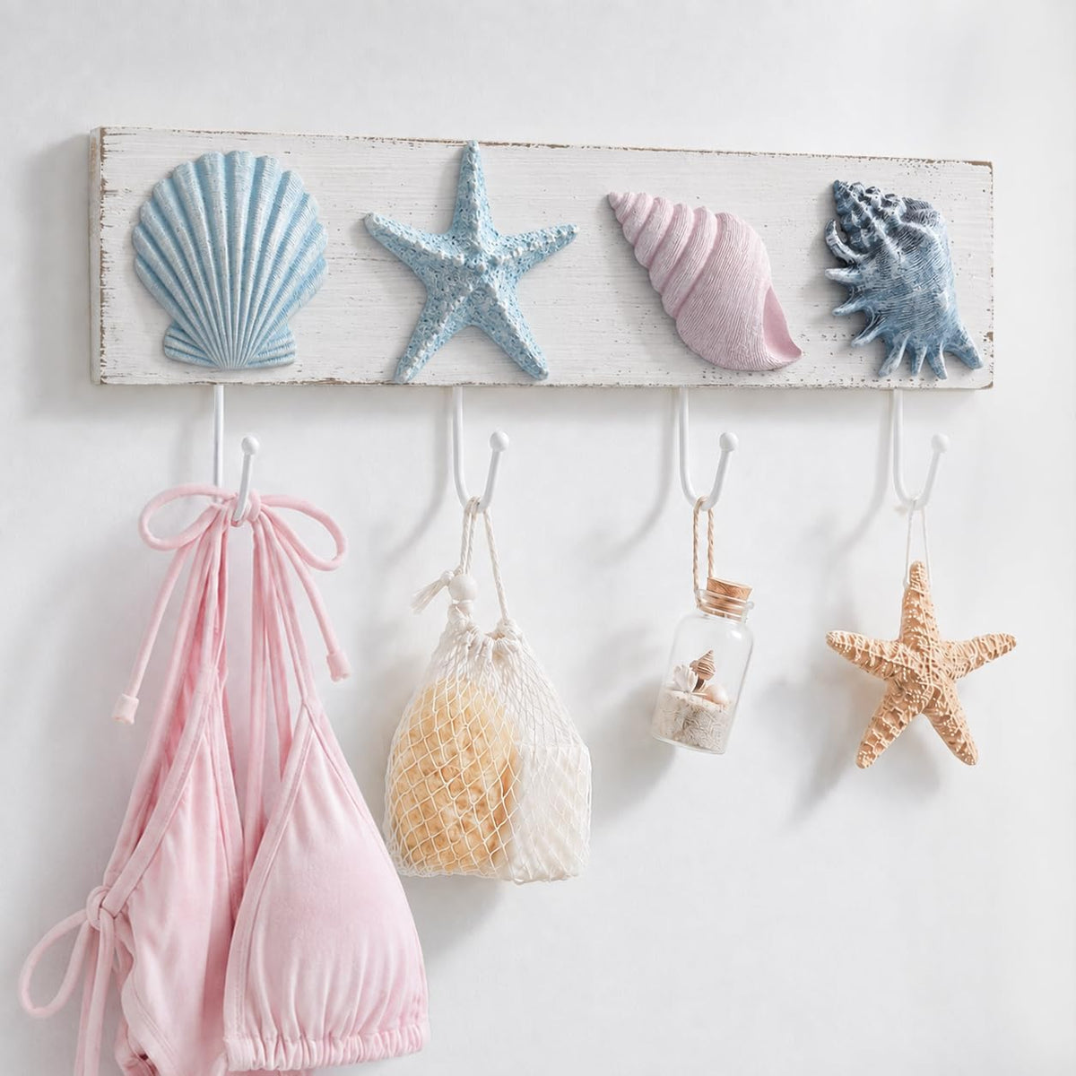 Tide and Tales Seashell Towel Rack, Beach Decor for Bathroom, Coastal Theme