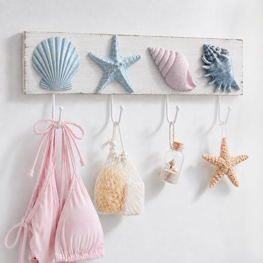 Tide and Tales Seashell Towel Rack, Beach Decor for Bathroom, Coastal Theme