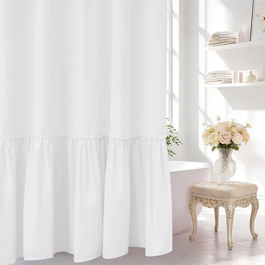 Seenus White Ruffle Shower Curtain with Waterproof TPU Backed Lightweight