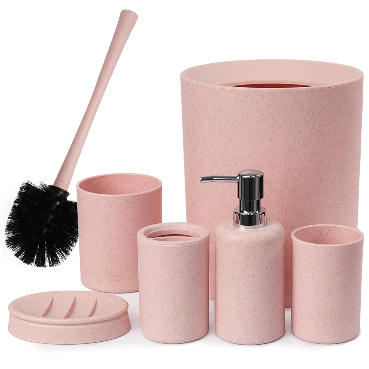 CERBIOR Bathroom Accessories Set 6 PCS Wheat Straw BathroomSet,Beige