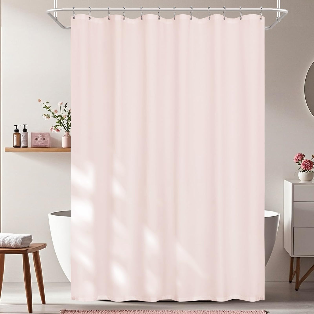 Seenus White Ruffle Shower Curtain with Waterproof TPU Backed Lightweight