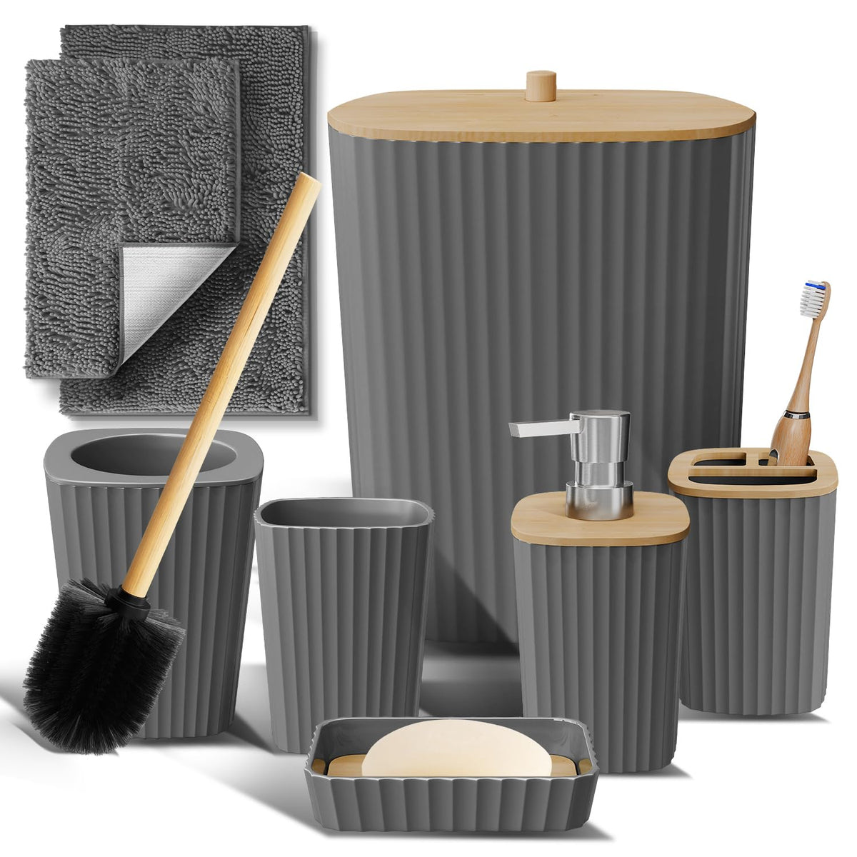 Clara Clark Bathroom Set - Sage Green Bathroom Accessories Set, 6PC Bathroom Accessory Set, Bathroom Sets with Toilet Brush, Trash Can & Soap Dispenser