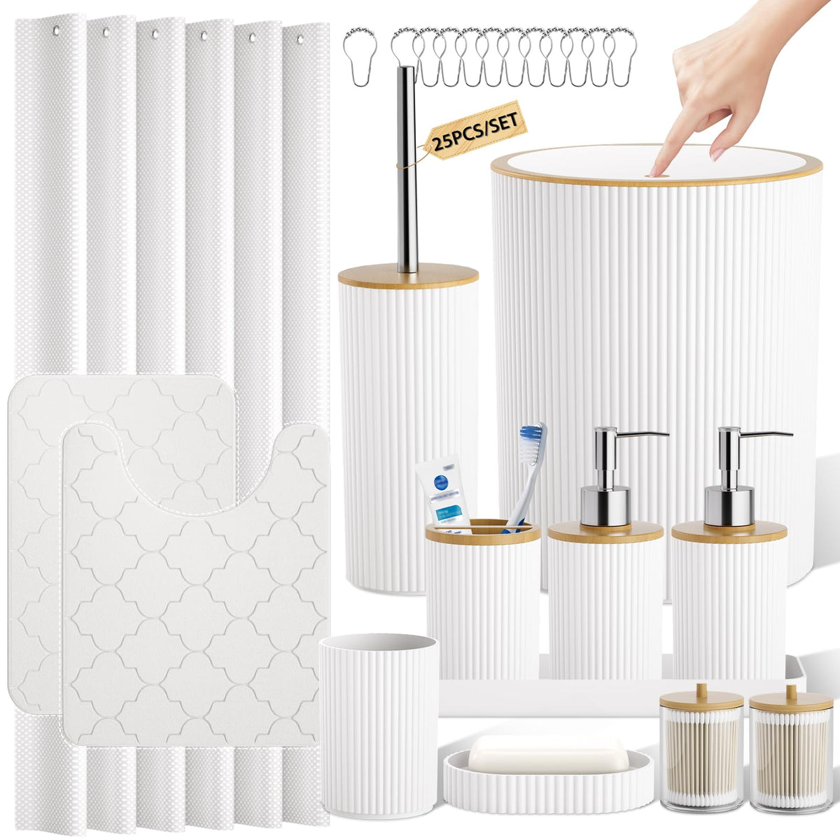 10PC Bathroom Accessory Set - White Bathroom Bath Decor Sets