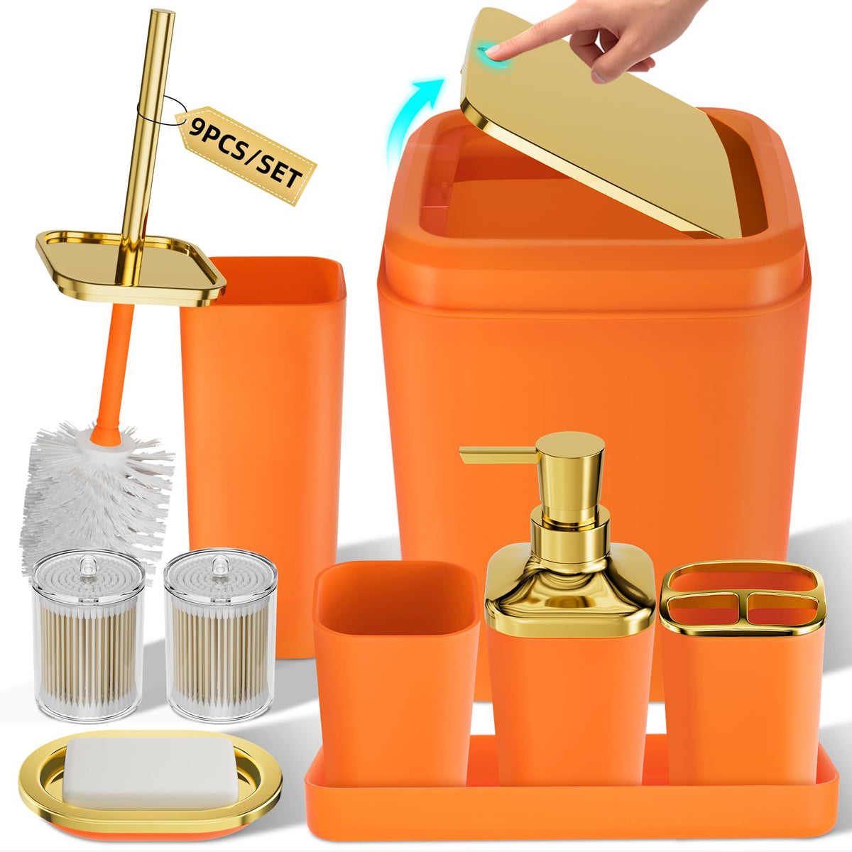 XLHOMO Bathroom Accessories Set - 25PC Bathroom Set with Shower Curtain and Rugs, Pink Bathroom Set, Bathroom Accessory Set with Press-on Lid Trash Can, Soap Dispenser and Qtip Holders