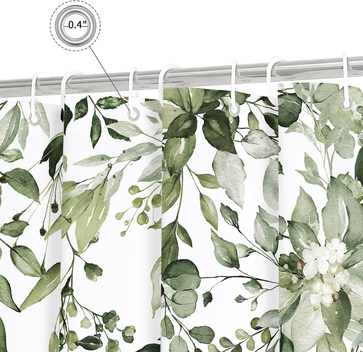 Gibelle Olive Green Eucalyptus Shower Curtain, Floral Print, 72x72