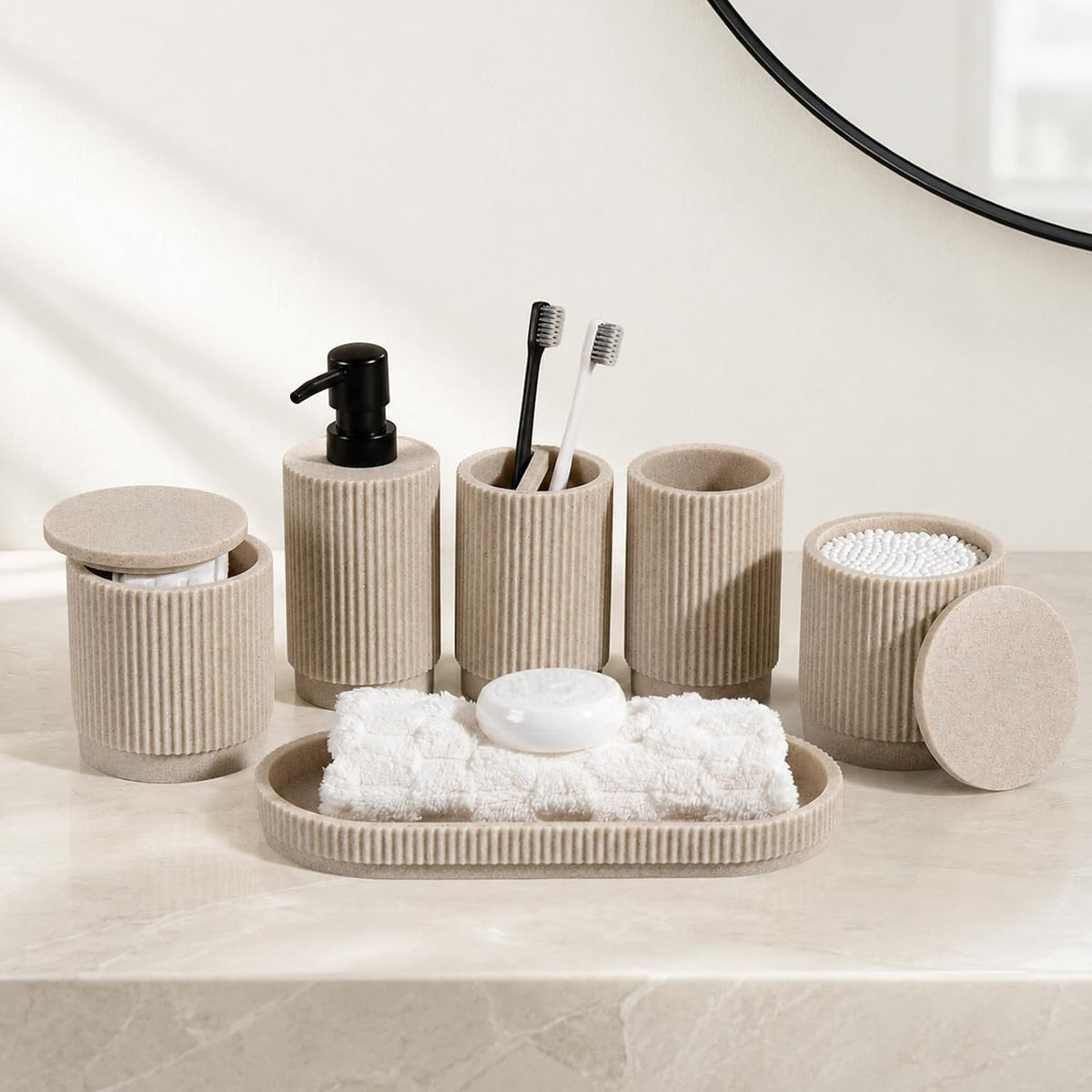 UFORU 6-Piece Bathroom Accessories Set,Resin Vanity Countertop Organizer