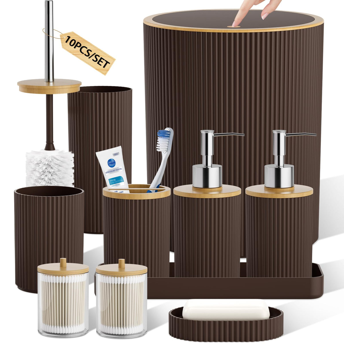 10PC Bathroom Accessory Set - White Bathroom Bath Decor Sets