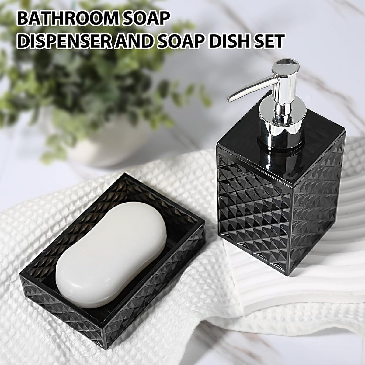 RYTOXILO Black Bathroom Accessories Set, 4 Pack Matte Black Bath Accessory Sets Complete, Acrylic Soap Dispenser and Toothbrush Holder Set for Bathroom Counter Sink, Modern Bathroom Decor