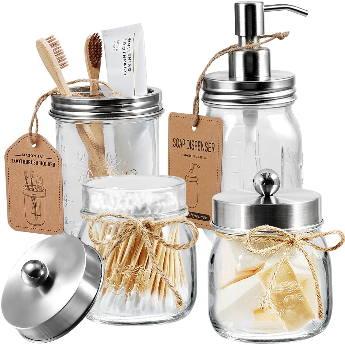 Amolliar Mason Jar Bathroom Accessories Set 4 Pcs, Oil Rubbed Bronze