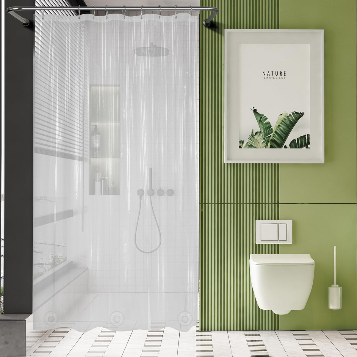 AmazerBath Plastic Shower Curtain Clear 72x74 Inches, Clear Shower Curtain Heavy Duty 8G Premium PEVA, Weighted Shower Curtains for Bathroom Accessories with 3 Big Stones and 12 Rustproof Grommets