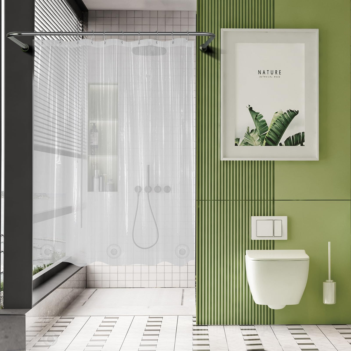 AmazerBath Plastic Shower Curtain Clear 72x74 Inches, Clear Shower Curtain Heavy Duty 8G Premium PEVA, Weighted Shower Curtains for Bathroom Accessories with 3 Big Stones and 12 Rustproof Grommets