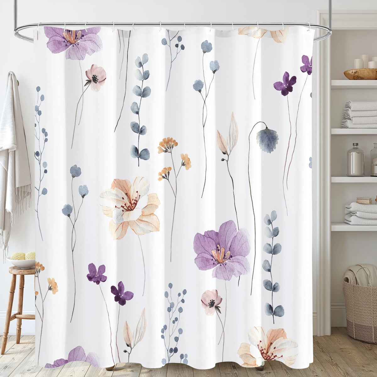 Gibelle Sage Green Beige Watercolor Floral Fabric Shower Curtain 72x72