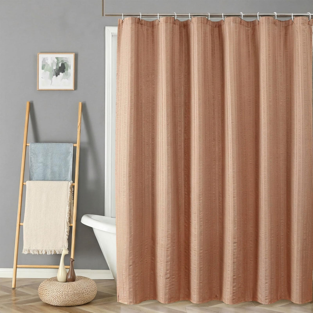Aiyufeng Light Blue Shower Curtain for Bathroom, Embossed Textured Fabric Shower Curtain for Bathroom - Soft Cloth & Hotel Spa, Machine Washable, 72X72, Glacier Blue