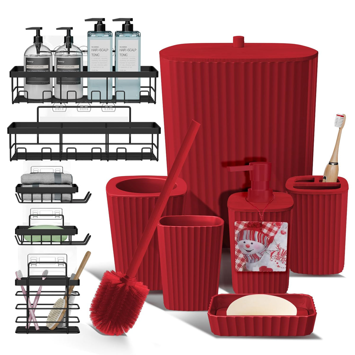 Clara Clark Bathroom Set - Sage Green Bathroom Accessories Set, 6PC Bathroom Accessory Set, Bathroom Sets with Toilet Brush, Trash Can & Soap Dispenser