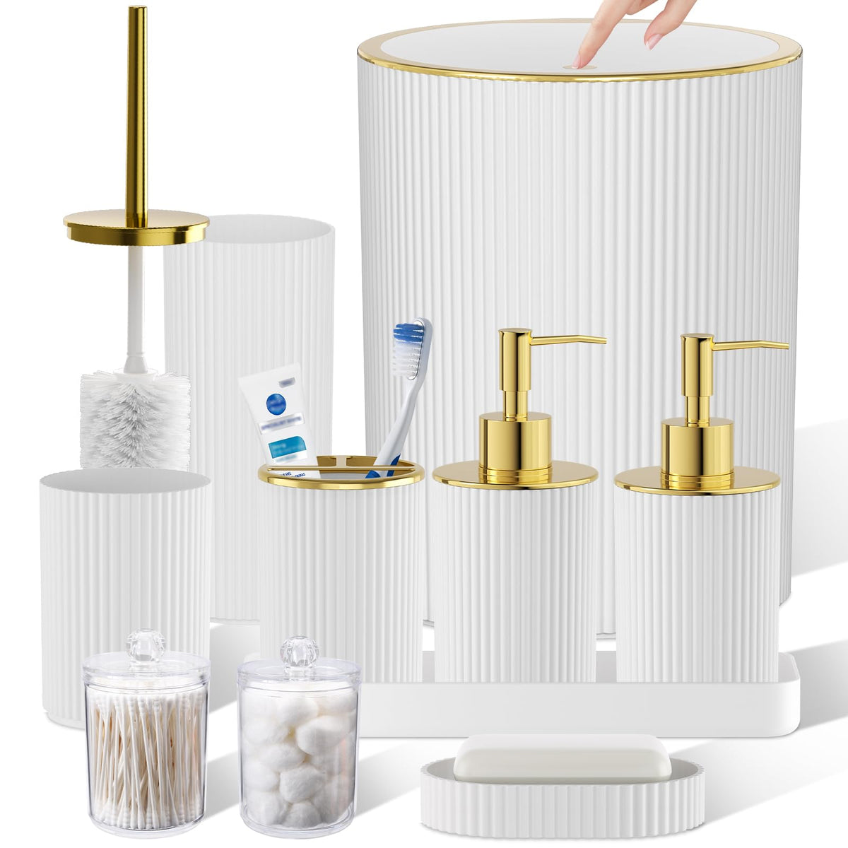 10PC Bathroom Accessory Set - White Bathroom Bath Decor Sets