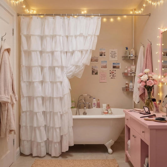 Hahafelt White Dorm Ruffle Shower Curtain 72 x 72 Inches, Ruffle
