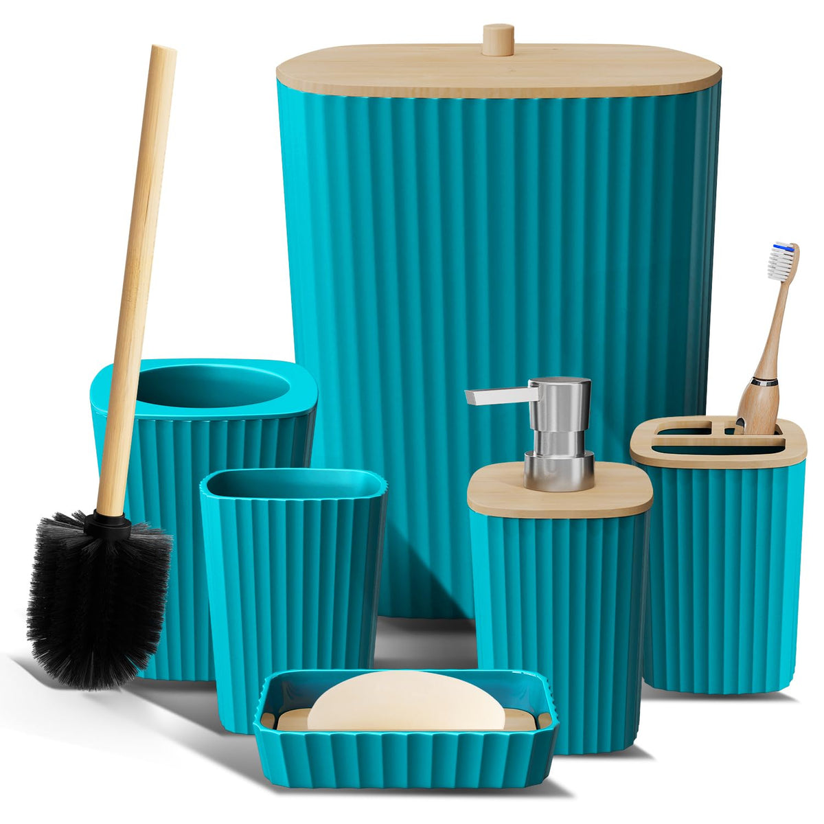 Clara Clark Bathroom Set - Sage Green Bathroom Accessories Set, 6PC Bathroom Accessory Set, Bathroom Sets with Toilet Brush, Trash Can & Soap Dispenser