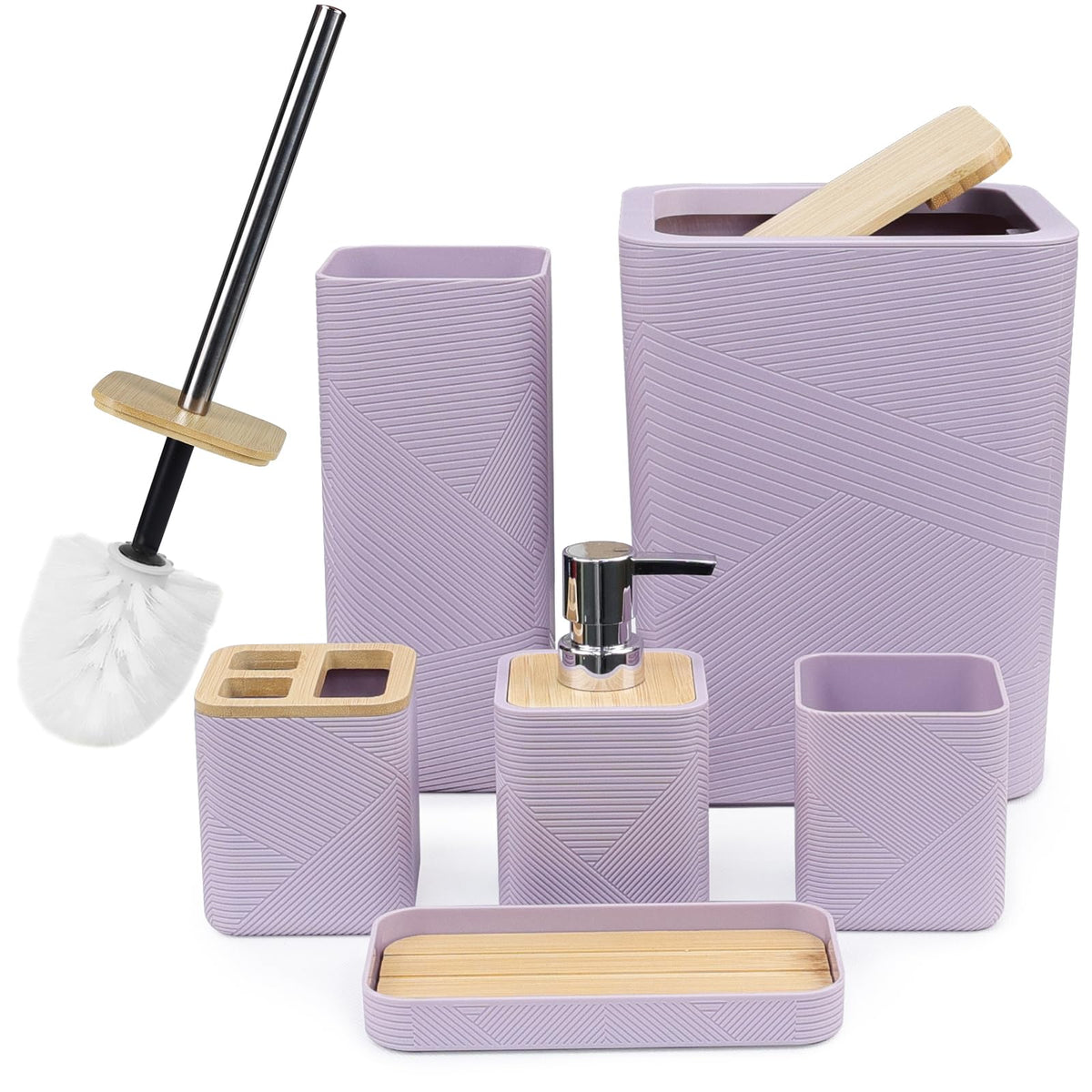 CERBIOR Bamboo Bathroom Accessories Set 6 Piece Square Spiral Set,Green