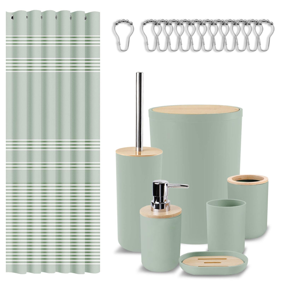 Britimes 7 Pack Bathroom Accessories Set, Shower Curtain Set, Black Striped