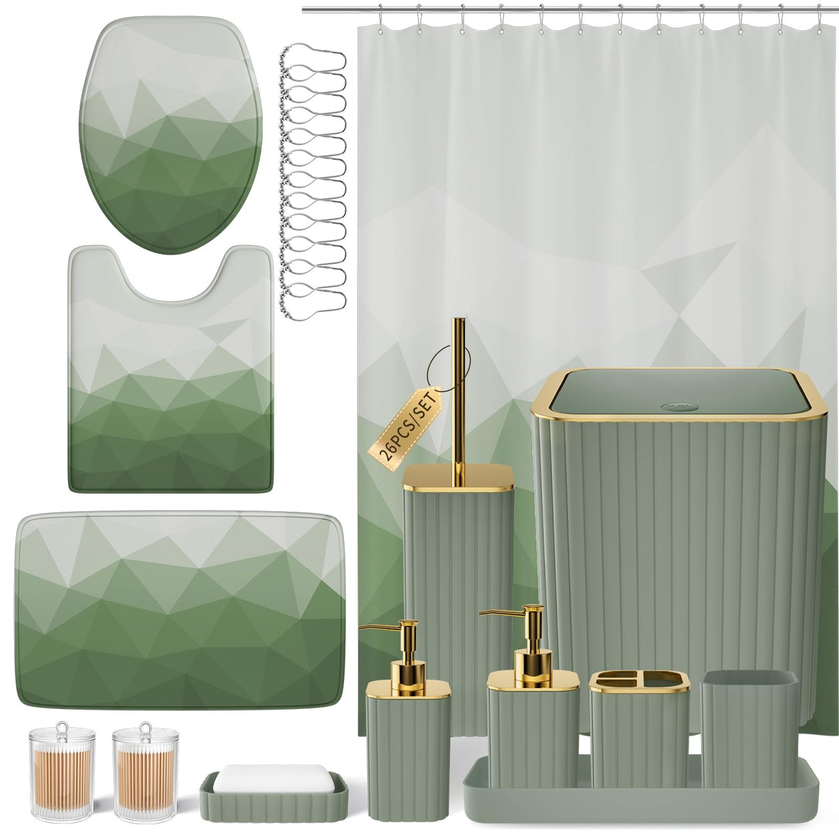 XLHOMO Bathroom Set - 26PC Bathroom Set with Shower Curtain and Rugs, Black