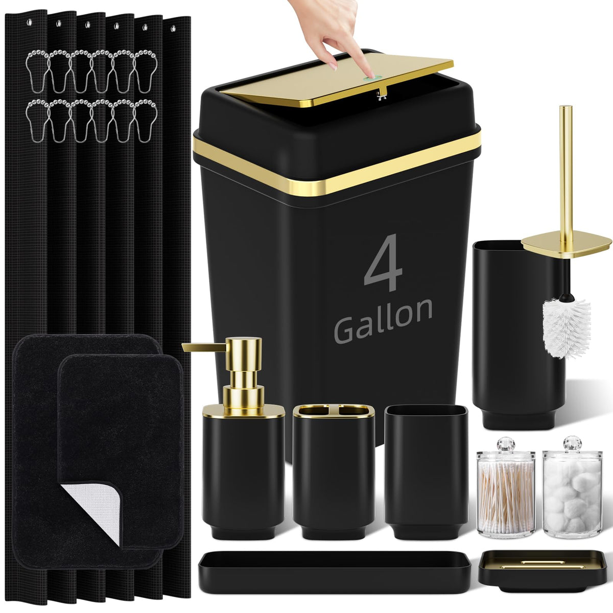 Pink Bathroom Set, 9-Piece Accessories with 4-Gallon Swing-Top Trash Can