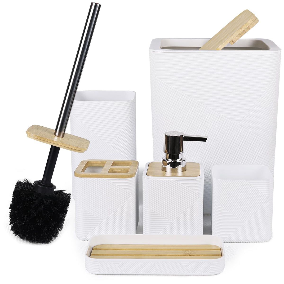 CERBIOR Bamboo Bathroom Accessories Set 6 Piece Square Spiral Set,Green