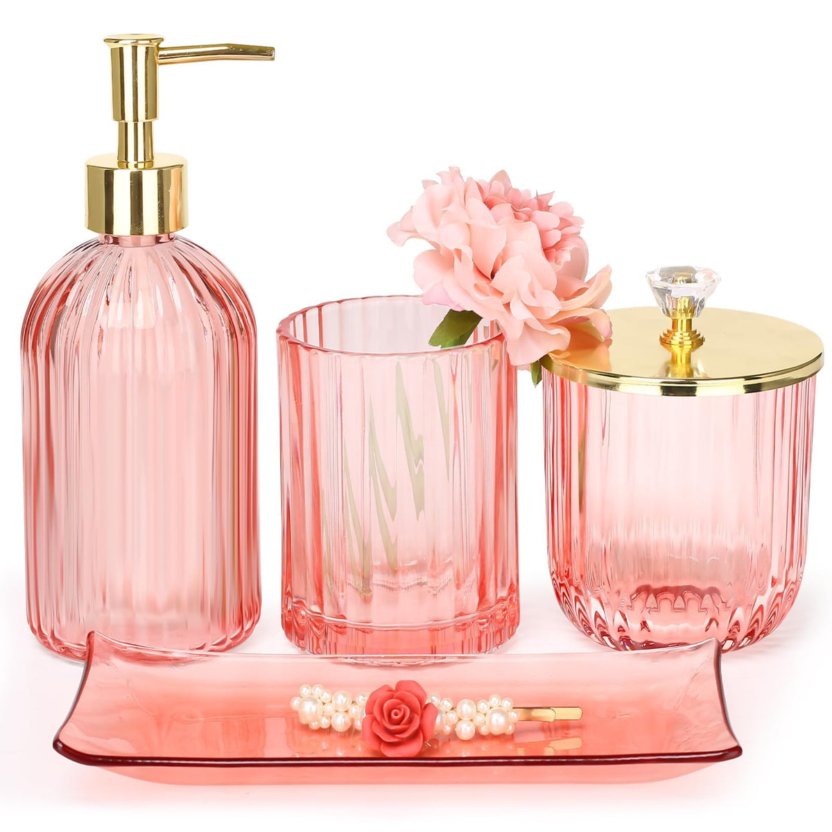 Haturi Glass Bathroom Accessories Set, Sage Green Bathroom Set, 4 Pcs