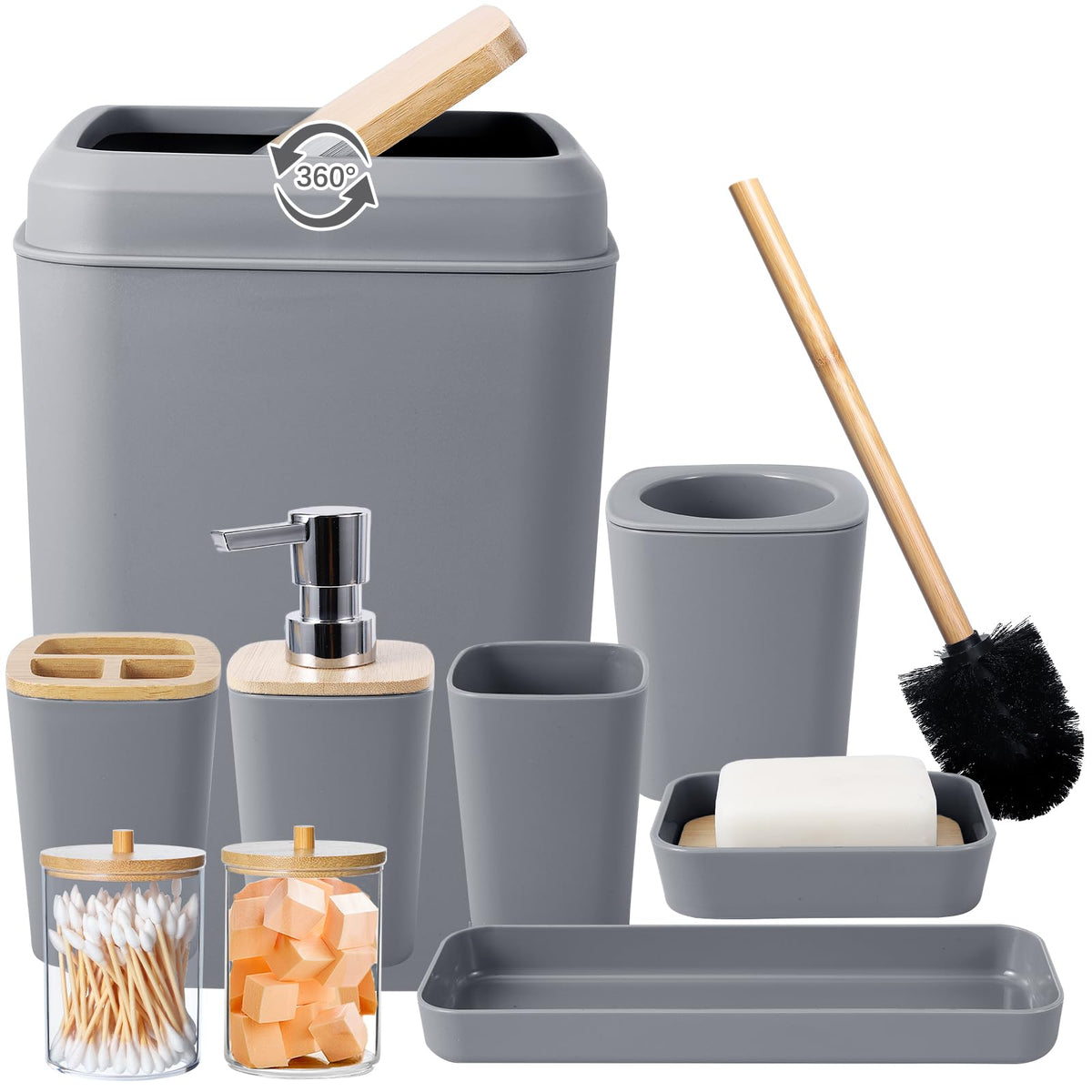 XLHOMO Bathroom Sets with Shower Curtain and Rugs,24PCS Black Bathroom Set Shower Curtain Set with Bathroom Trash Can Bathroom Accessories