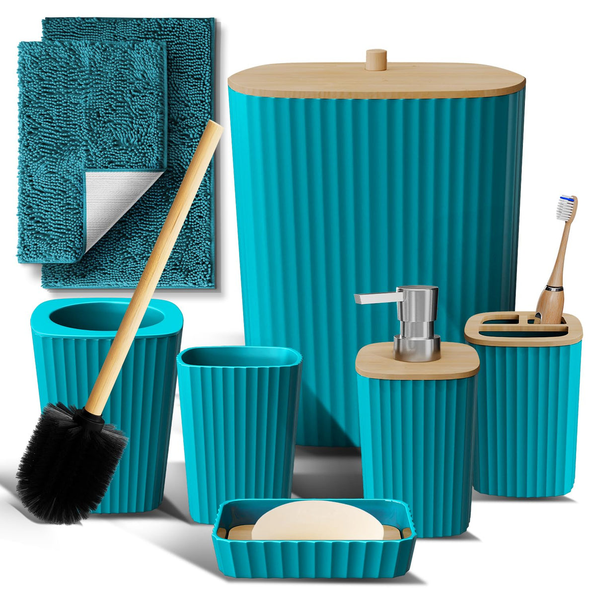 Clara Clark Bathroom Set - Sage Green Bathroom Accessories Set, 6PC Bathroom Accessory Set, Bathroom Sets with Toilet Brush, Trash Can & Soap Dispenser