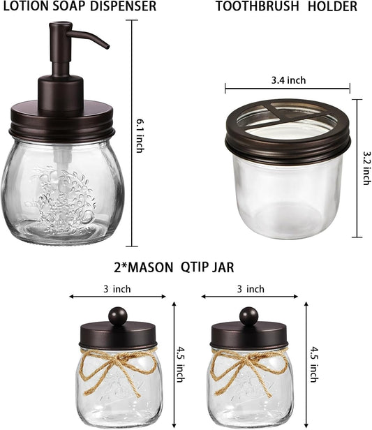 Amolliar Glass Mason Jar Bathroom Accessories Set 4 Pcs (Bronze)