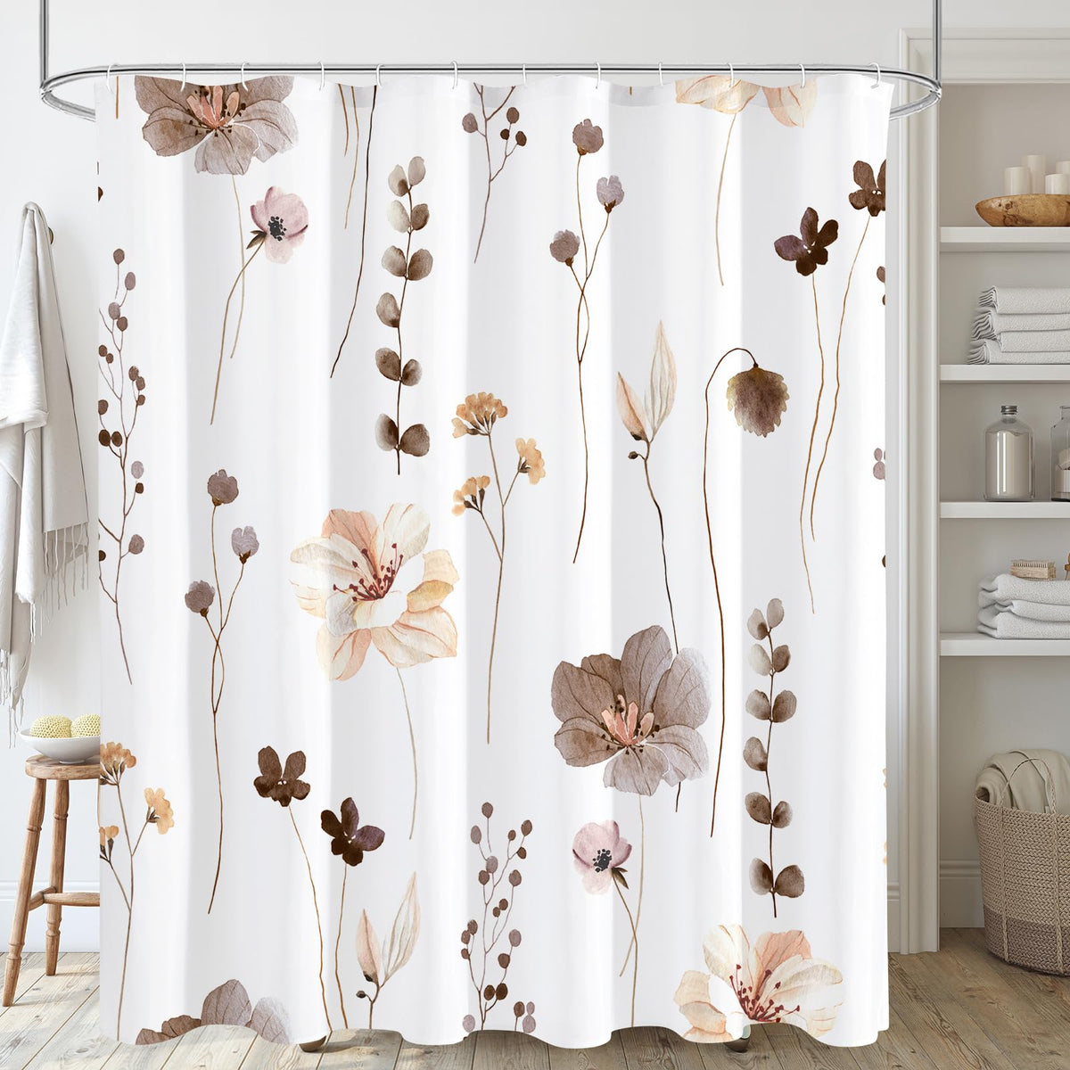 Gibelle Sage Green Beige Watercolor Floral Fabric Shower Curtain 72x72