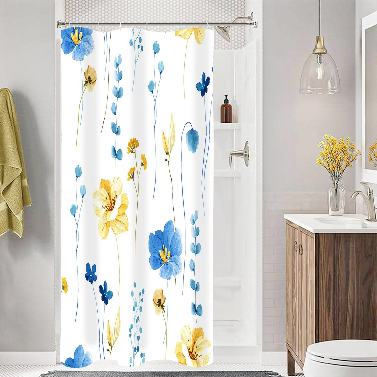 Gibelle Sage Green Beige Watercolor Floral Fabric Shower Curtain 72x72